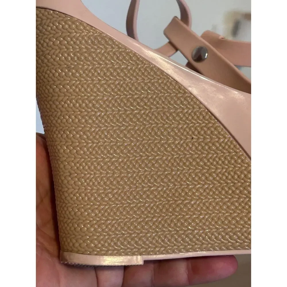 Melissa Light Pink Jelly Peep Toe Wedge Sandals with Bow T-Strap US 6 / EU 37